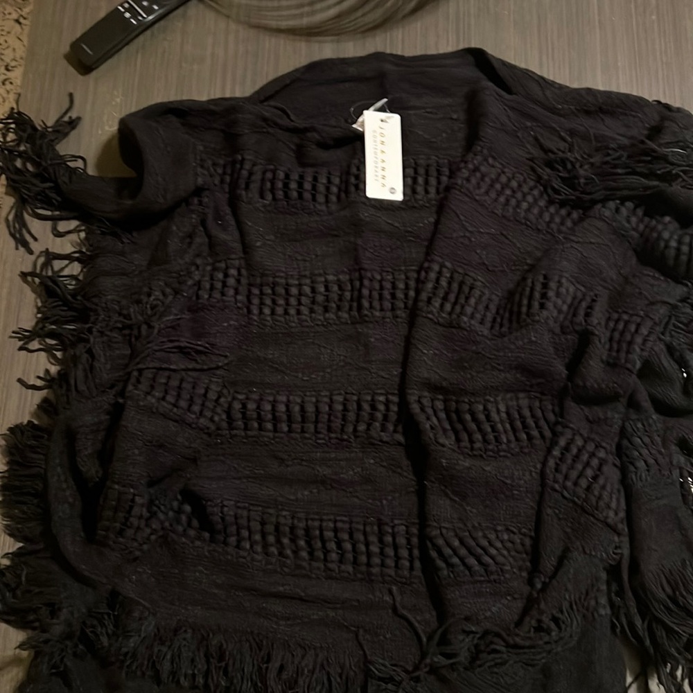 NWT black fringe poncho